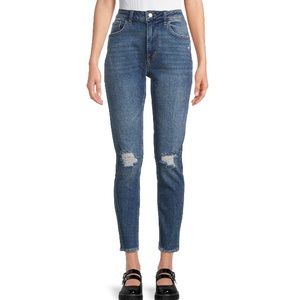 💜 No Boundaries Juniors High Rise Mom Jeans, Fray Hem